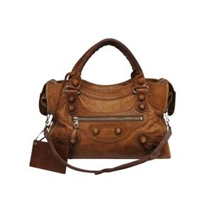 BALENCIAGA Giant City Handbag Brown Leather